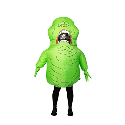 Image of Smiffys Ghostbusters Inflatable Slimer Costume for Adults, All in One with Self Inflating Fan, Green, Officially Licensed Badges, Ideal 80s Themed Halloween Parties and Students