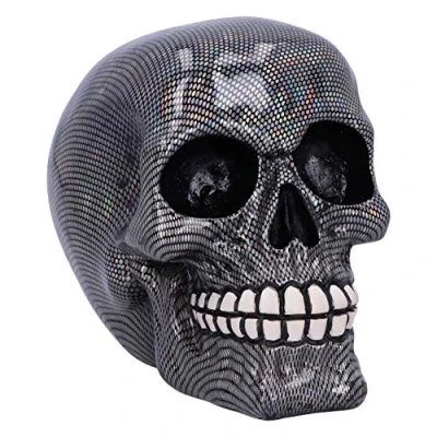 Image of Nemesis Now Holographic Silver Fishnet Skull Ornament, 16.5cm