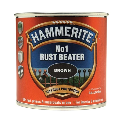 Image of Hammerite No 1 Rust Beater, Remover for Metal. Converter Metal Paint, with Filler Primer and Undercoat, Brown Paint Interior Exterior 250ml