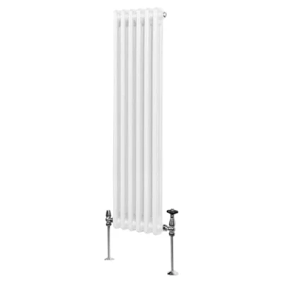 Image of Traditional 2 Column Radiator 1500mm x 292mm Modern Central Heating Heater Gloss White Carbon Steel Vertical Wall Mounted Kitchen Living Room Bathroom Cleaning Brush Fixing Kit &amp; Brackets