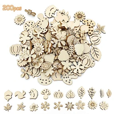 Image of Dylan EU 200 Pcs Wood Flower Leave Embellishment Cute Animals Wooden Shape Craft for Table Scatter Confetti Embellishments DIY Scrapbooking Card Making Wedding Decoration Sewing Crafts