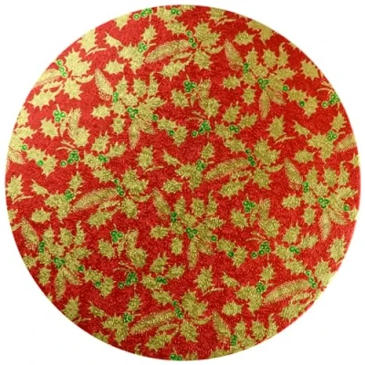 Image of Culpitt Christmas Cake Boards, Classic Gold And Red Holy Design On A 12mm Drum For Festive Treats 12&quot; Round 5 Pack