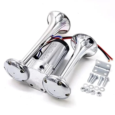 Image of YIYIDA 24V Silver Electric Horn, 165db Boat Horn Trumpet for Car, Truck, Motorcycle, Waterproof Double tube Classic Design, Universal Fit, YYDA842