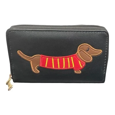Image of SoBo LEATHER Ladies Purse, Medium Size Purses Featuring Dogs, Zipped with Coin and Card Slots (Black)