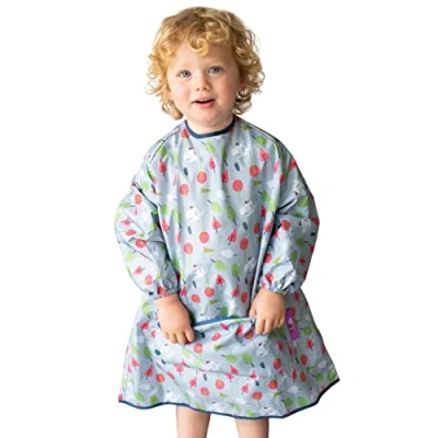 Image of Tidy Tot®™ Baby Weaning Bib with Sleeves. Extra Long Apron Crumb Pocket for Feeding. FitsToddlers and Babies 6 48 months. Mess Proof Led BLW. Waterpoof. Travel Bag Inlcuded.