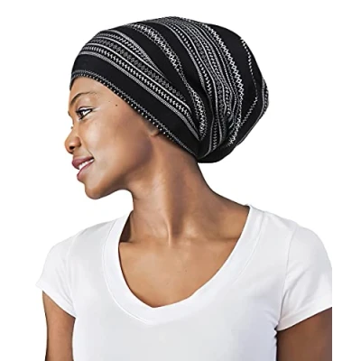 Image of Comfy Sleep Cap for Women Birthday Gifts Black with Frizzy Hair