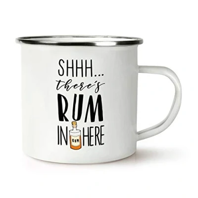 Image of Shhh There&#039;s Rum in Here Retro Enamel Mug Cup