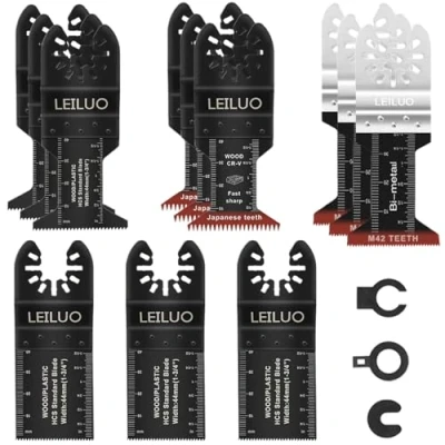 Image of LEILUO 15 Pcs Multitool Accessories Kit for Wood Nails Drywall Cutting Universal Oscillating Saw Attachments with Storage Bag Compatible DeWalt Dremel Makita and More