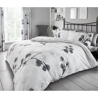 Image of GC Gaveno Cavailia Luxurious Bed Set with Duvet Cover and Pillow Cases, Polyester Cotton, King, Linen, Honesty Leaf Grey