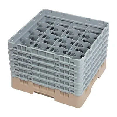 Image of Cambro Camrack 16 Compartment Glass Rack Beige Max Height 298mm