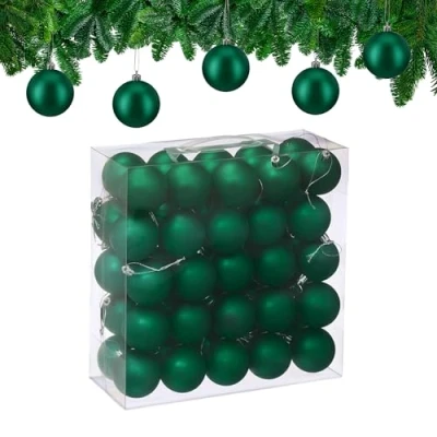 Image of Relaxdays Christmas Baubles, Set of 50, Tree Ornaments, Holiday Decorations, Plastic, Shatterproof, 6 cm, Matte, Green