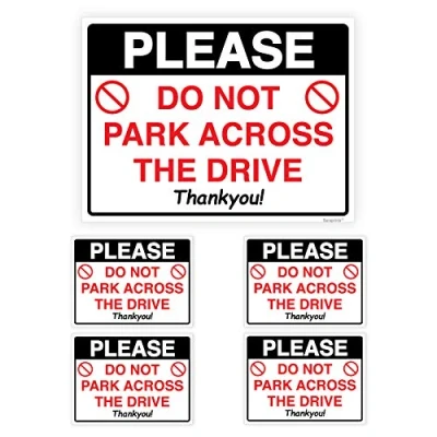 Image of Pack of 5 Please Keep Driveway Clear Sign Self adhesive Waterproof Vinyl Do Not Park Signs 150mmx200mm V1178