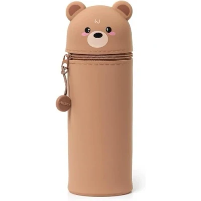 Image of Legami 2 in 1 Soft Silicone Pencil Case Kawaii, School The Shape of Teddy Bear, Table Pen Holder with Zipper, Silicone, Pens Crayons Marker, H 18.5 cm