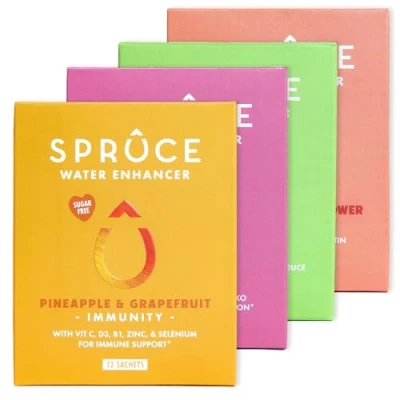 Image of Spruce Natural Water Flavouring With Vitamins Mixed Pack Taster Bundle 4 Flavours, 48 Drinks No Sugar Made Real Fruits Healthy Modern Squash Cordial Perfect For Hydration