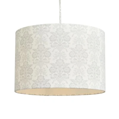 Image of Litecraft Light Shade 30 cm Damask Print Easy Fit Ceiling Lampshade Grey