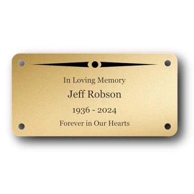 Image of Personalised Brass Memorial Plaque Ideal for fixing to Benches House Signs Coffin or Casket Adornment UV Printed