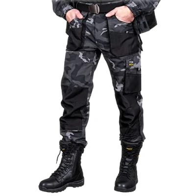 Image of REIS FORECO T MOB Work Trousers for Men Safety Combat Pants Cut Protection Camouflage Black Size: 46