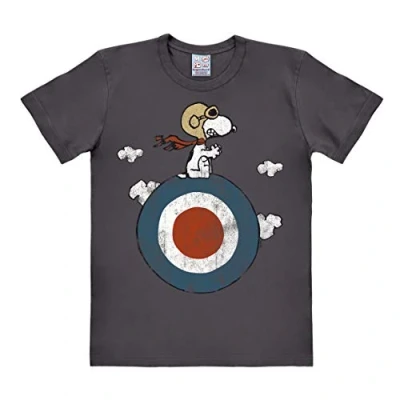 Image of Logoshirt® Peanuts Snoopy Pilot I Print T Shirt Men &amp; Women Grey Licensed Original Design, Size 5XL
