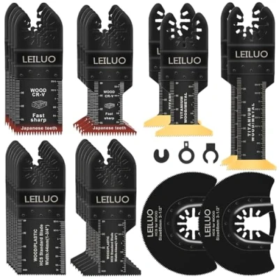 Image of LEILUO 29Pcs Titanium Multitool Blade Kits for Wood Nails Drywall Japanese Tooth Multi Tool Blades Universal Oscillating Saw Accessories with Storage Bag Compatible DeWalt Makita Dremel and More