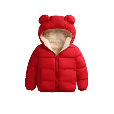 Image of Toddler Baby Boy Winter Hooded Clothes Kids 3D Ear Zipper Hoodie Coat Long Sleeve Plush Warm Fleece Outerwear (Red, 18 24 Months)