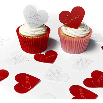Image of 15 Precut Happy Valentines Day Red White Hearts Edible Wafer Paper Cake Toppers Decorations