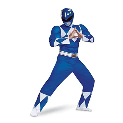 Image of DISGUISE 79731D Adult Official Deluxe Blue Power Rangers, Superhero Costumes Size L, X Large