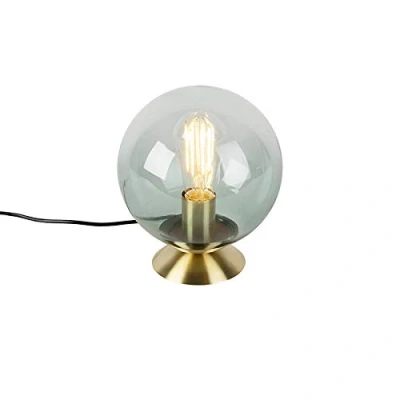 Image of Qazqa Art Deco Table lamp I Light Brass with Green Glass Pallon Suitable for LED E27 1 Living Room Bedroom