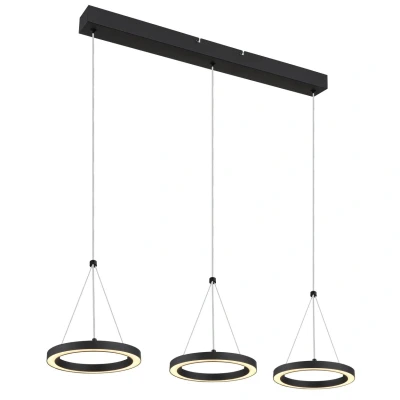Image of Grenvix Triple Ring Pendant Ceiling Light Matt Black 3x LED 3000K