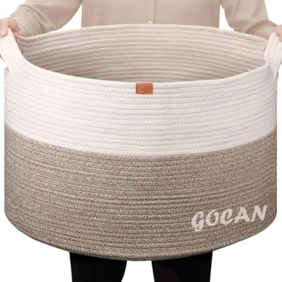Image of GOCAN Extra Large storage baskets to make hampers D55XH35cm woven basket laundry with Handles For washing clothes bathroom jute