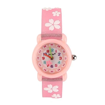 Image of ele ELEOPTION Children&#039;s Watch Waterproof 3D Cute Cartoon Design Round Dial Silicone Rubber Jelly Color Band Quartz Wristwatch for Little Xmas Girls Boy Kids Children (Bling Flower, Pink)