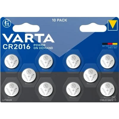 Image of VARTA Power on Demand CR2016 Lithium Button Cell 3 V Pack of 10 Smart, Flexible and Powerful for Mobile End Consumers e.g. Various Smart Applications Car Locks