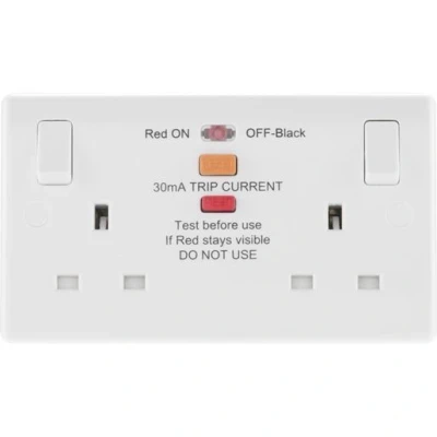 Image of British General Nexus 13 A 2 Gang RCD Outlet 30 MA White Moulded Plastic Socket 822RCD 01