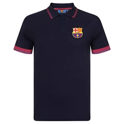 Image of FC Barcelona Official Football Gift Mens Crest Polo Shirt Navy Blue Small