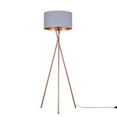 Image of MiniSun Modern Copper Metal Tripod Floor Lamp with a Grey and Shade Lamps &amp; Torchieres, Home Décor, Improvement Lifestyle Essential