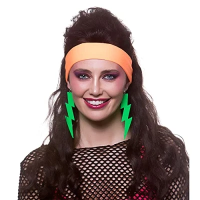 Image of Wicked Costumes Adults 80&#039;s Neon Orange Headband Fancy Dress Accessory
