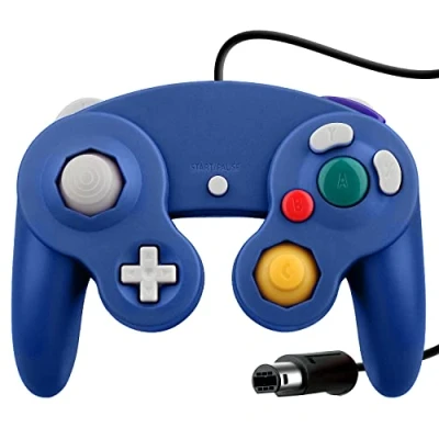 Image of OSTENT Wired Shock Game Controller Compatible for Nintendo GameCube NGC Video Color Blue