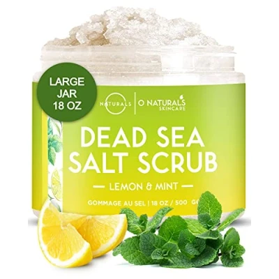 Image of O Naturals Ultra Cleansing Body Scrub Organic Lemon &amp; Mint Dead Sea Salt Skin Exfoliating Exfoliator Foot Scrub, Face Fights Acne