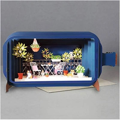 Image of Message in A Bottle 3D Pop Up Greeting Card Cats with Flowers