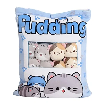 Image of Cute Snack Pillow Stuffed Animal Toys Cat Plush Toy Pudding Decorative Throw Removable Kitty Dolls Creative For Teens Girls Kids