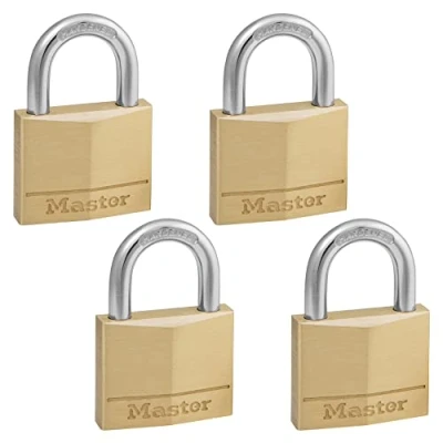 Image of Master Lock 140Q Solid Padlocks, Brass, Silver, 4 Pack, Keyed Alike