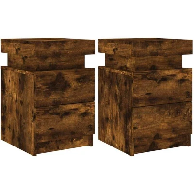 Image of vidaXL Bedside Cabinets with LED Lights 2 pcs Smoked Oak 35x39x55 cm