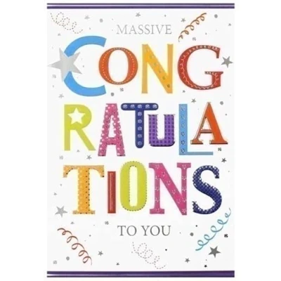 Image of Simon Elvin Massive Congratulations To You. Colourful Card, 13.5cm x 19.5cm