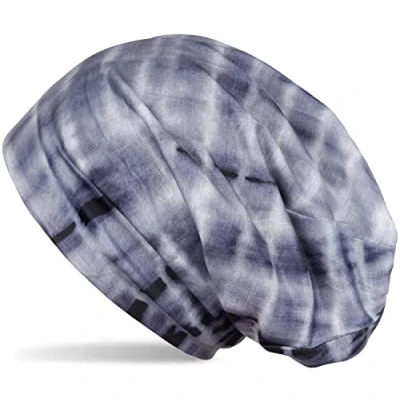 Image of styleBREAKER Unisex Fabric Beanie Hat with Batik Stripe Pattern Print, Lightweight Long Gradient 04024187, Colour:Black Grey