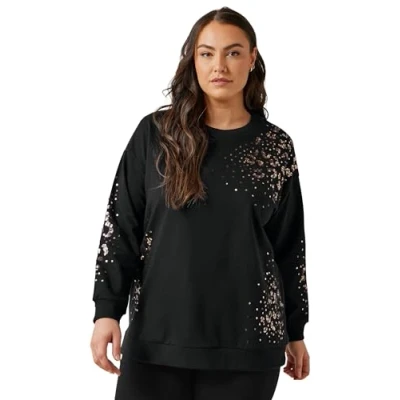 Image of EVANS Curve &amp; Bronze Leopard Sequin Embellished Sweatshirt Women&#039;s Plus Size