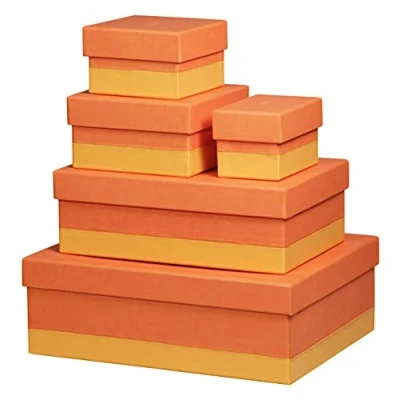 Image of RHODIA 318984C Set of 5 Tangerine Nesting Boxes Orange Saddle Stitching Faux Leather Exterior Rhodiarama Home Office Collection Organization &amp; Designer Storage