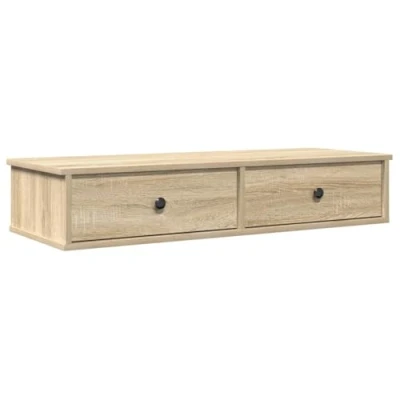 Image of vidaXL wall shelf with drawers sonoma oak engineered wood floating storage solution 100x37.5x19 cm