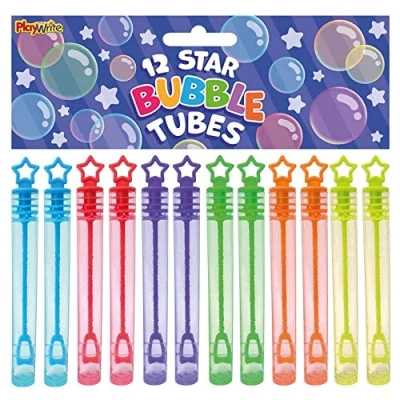 Image of Playwrite Star Party Bubble Tubes (Pack of 12) Children&#039;s Bubbles Loot Bag Fillers Summer Games for Boys and Girls Kids Bags