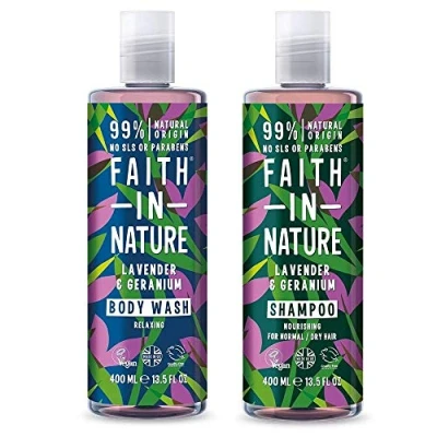 Image of Faith In Nature Lavender &amp; Geranium Shampoo 400ml Conditioner Duo Vegan Cruelty Free 99% Natural Fragrance From SLS or Parabens
