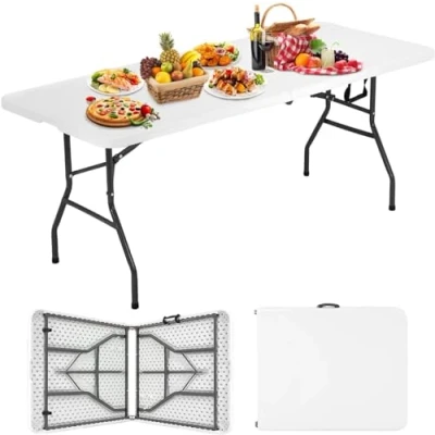 Image of JupiterJX Heavy Duty Camping Table Foldable 5ft, Portable Folding Tables, Ideal For Catering, Camping, Picnic, Party Compact Trestle with Carry Handle BBQ, Indoor/Outdoor (5FT)