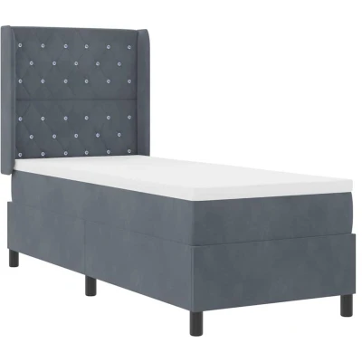 Image of vidaXL Box Spring Bed with Mattress &amp; LED Dark Grey 80x200 cm Velvet